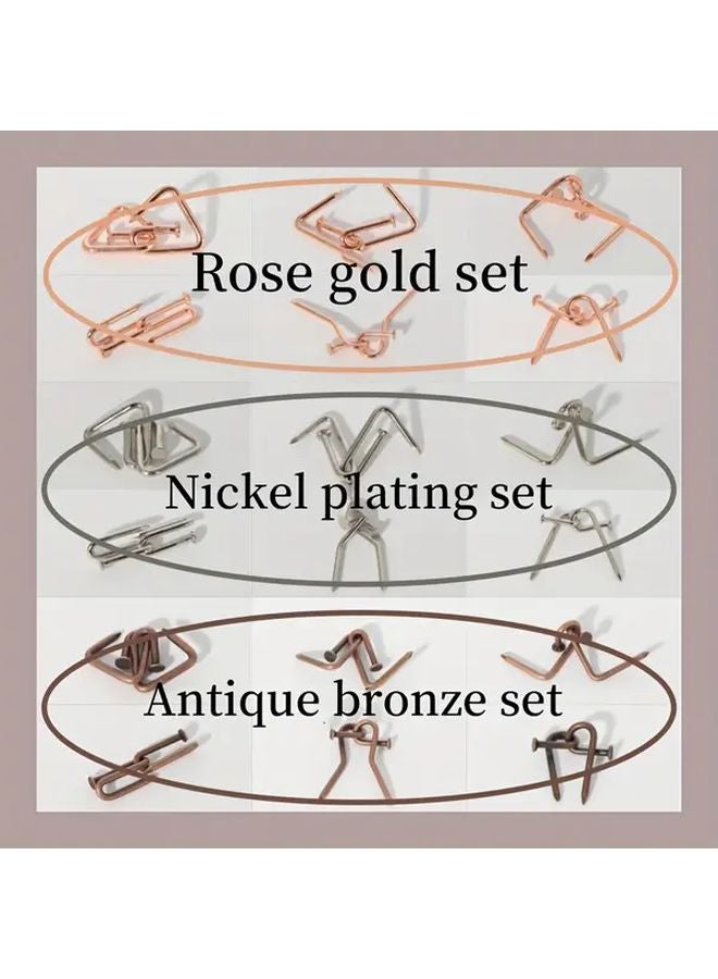 6 في 1 مجموعة خاتم لغز معدني كبير وقفل مطلي بالنيكل لعبة تحدي المنطق للألغاز الذهنية - Image 3